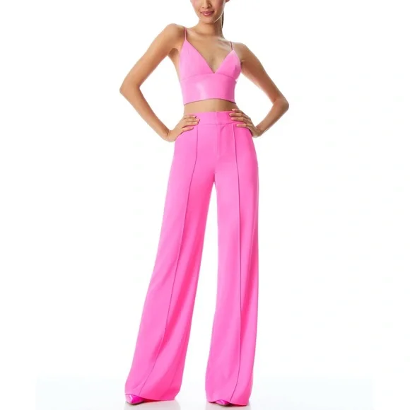 Alice + Olivia Dylan High Waisted Wide Leg Pink Pant - Picture 10 of 12